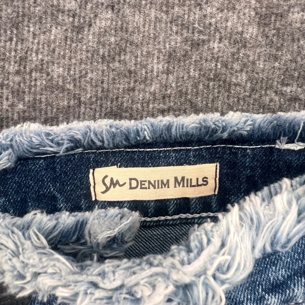 Smith and mills Denim Women Frayed Raw Edge Denim Shorts Blue Wash Cut-Off 28